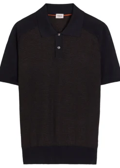Panelled ribbed silk and cotton-blend polo shirt