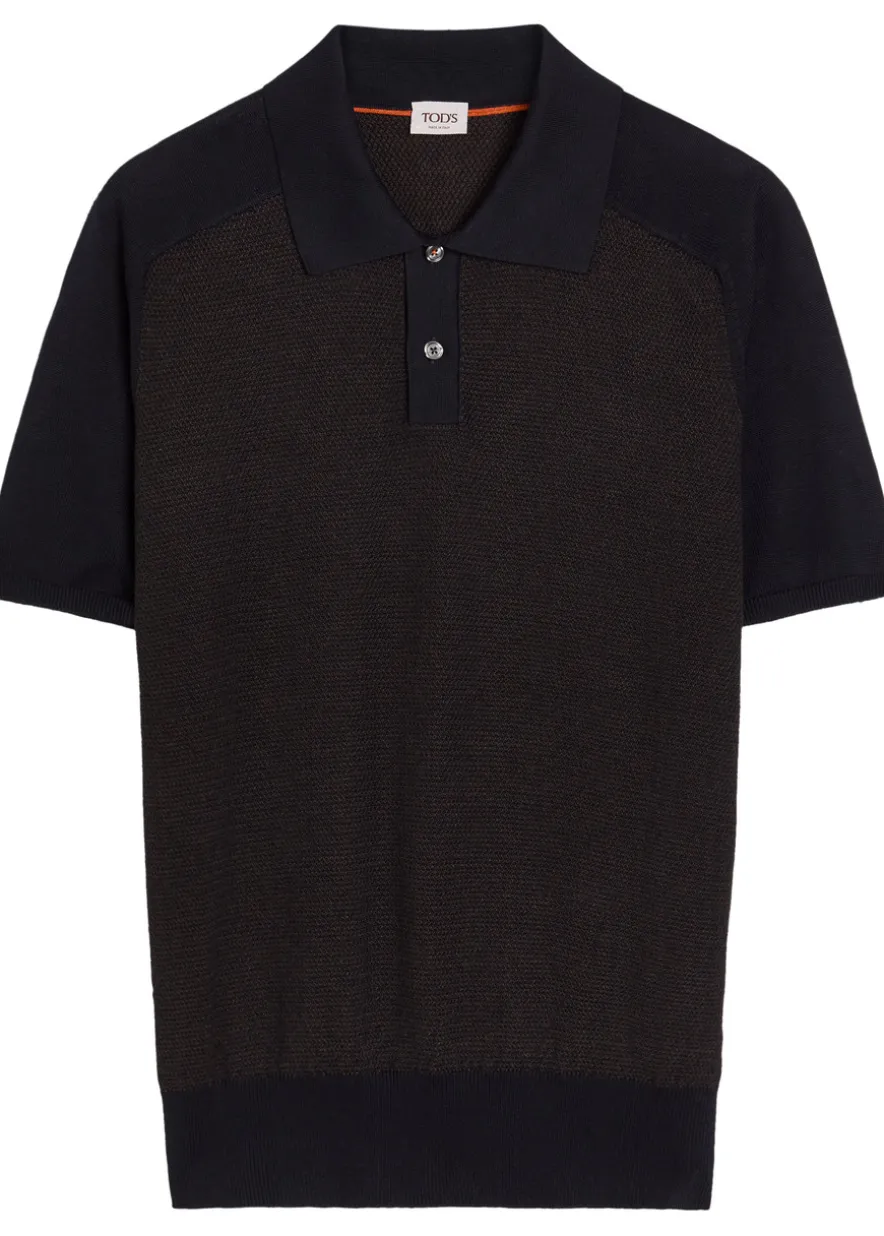 Panelled ribbed silk and cotton-blend polo shirt