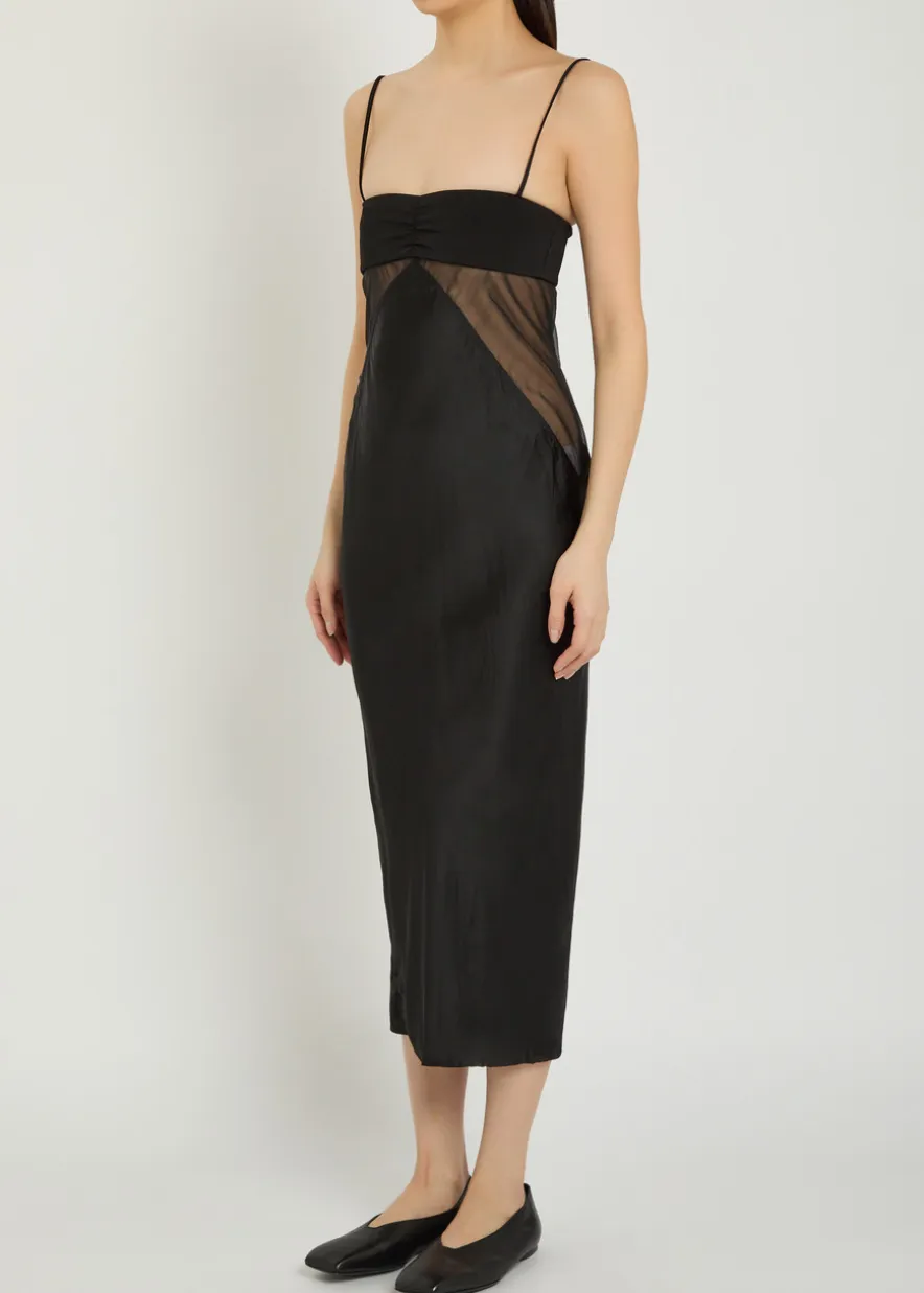 Panelled satin midi slip dress