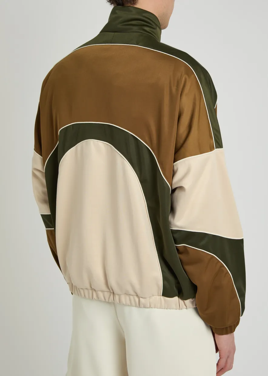 Panelled satin-twill track jacket