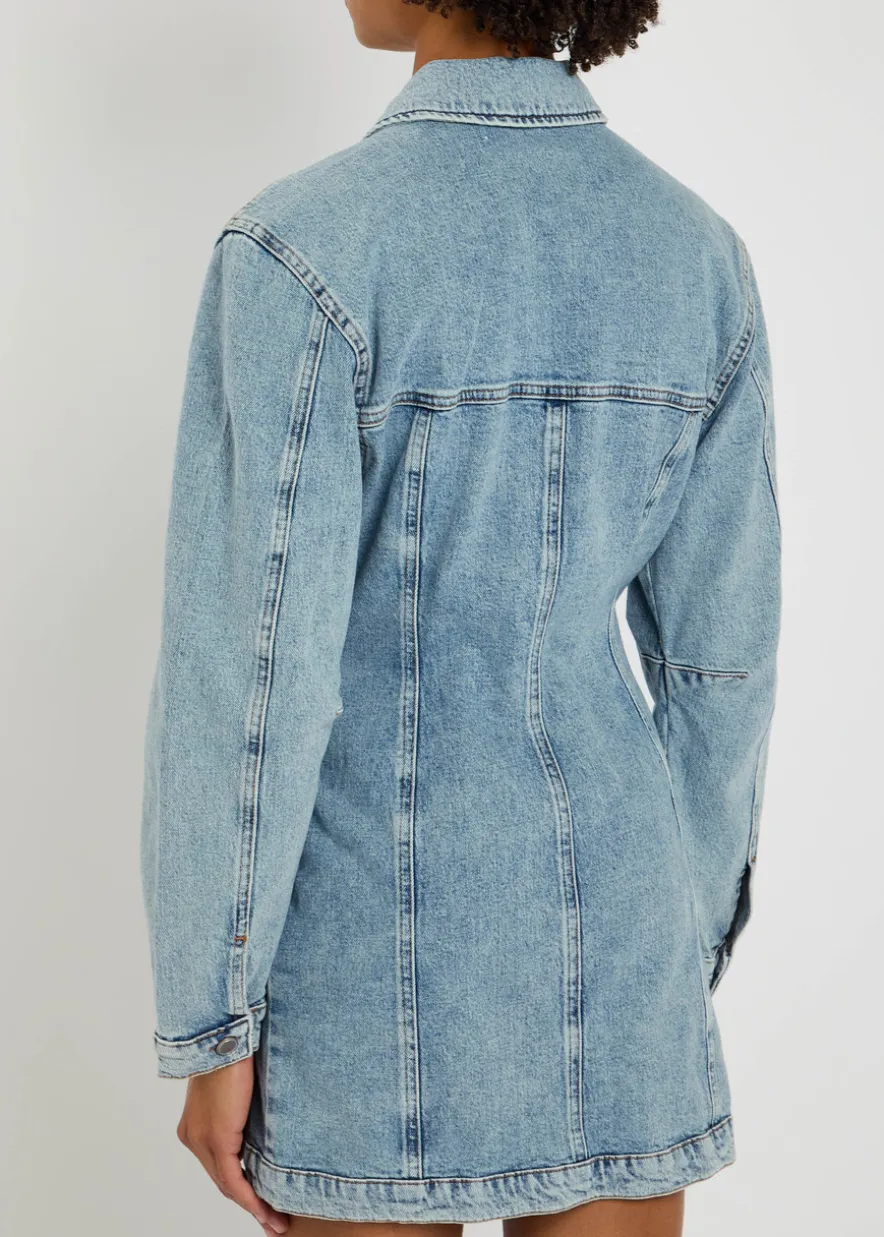 Panelled stretch-denim mini dress