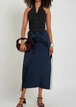 Panelled stretch-wool midi skirt