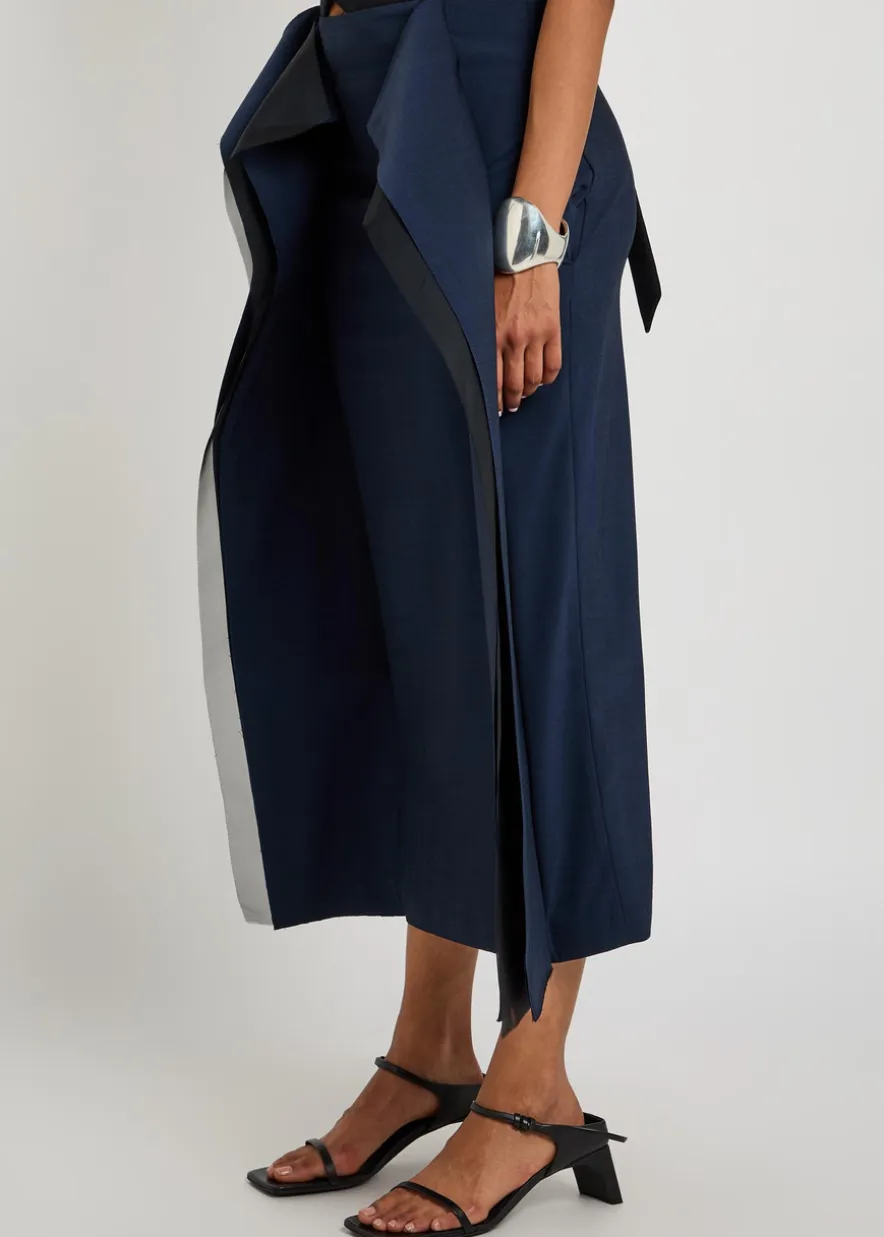Panelled stretch-wool midi skirt