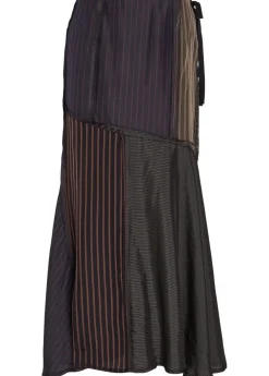 Panelled striped satin midi skirt
