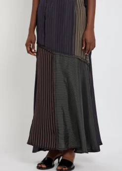 Panelled striped satin midi skirt