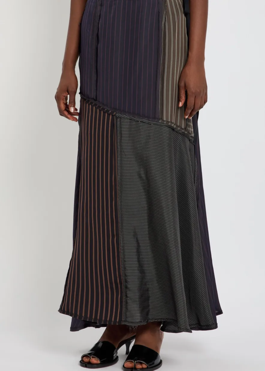 Panelled striped satin midi skirt
