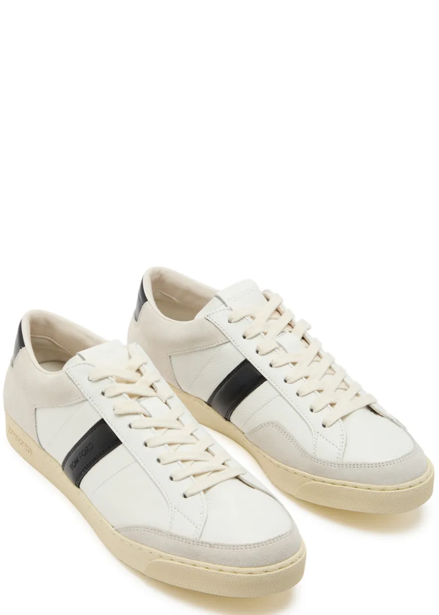 Panelled suede and grained leather sneakers