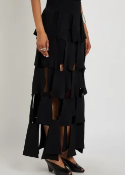 Panelled trapeze knit midi skirt