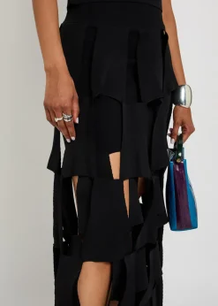 Panelled trapeze knit midi skirt