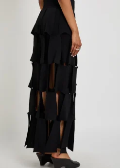 Panelled trapeze knit midi skirt