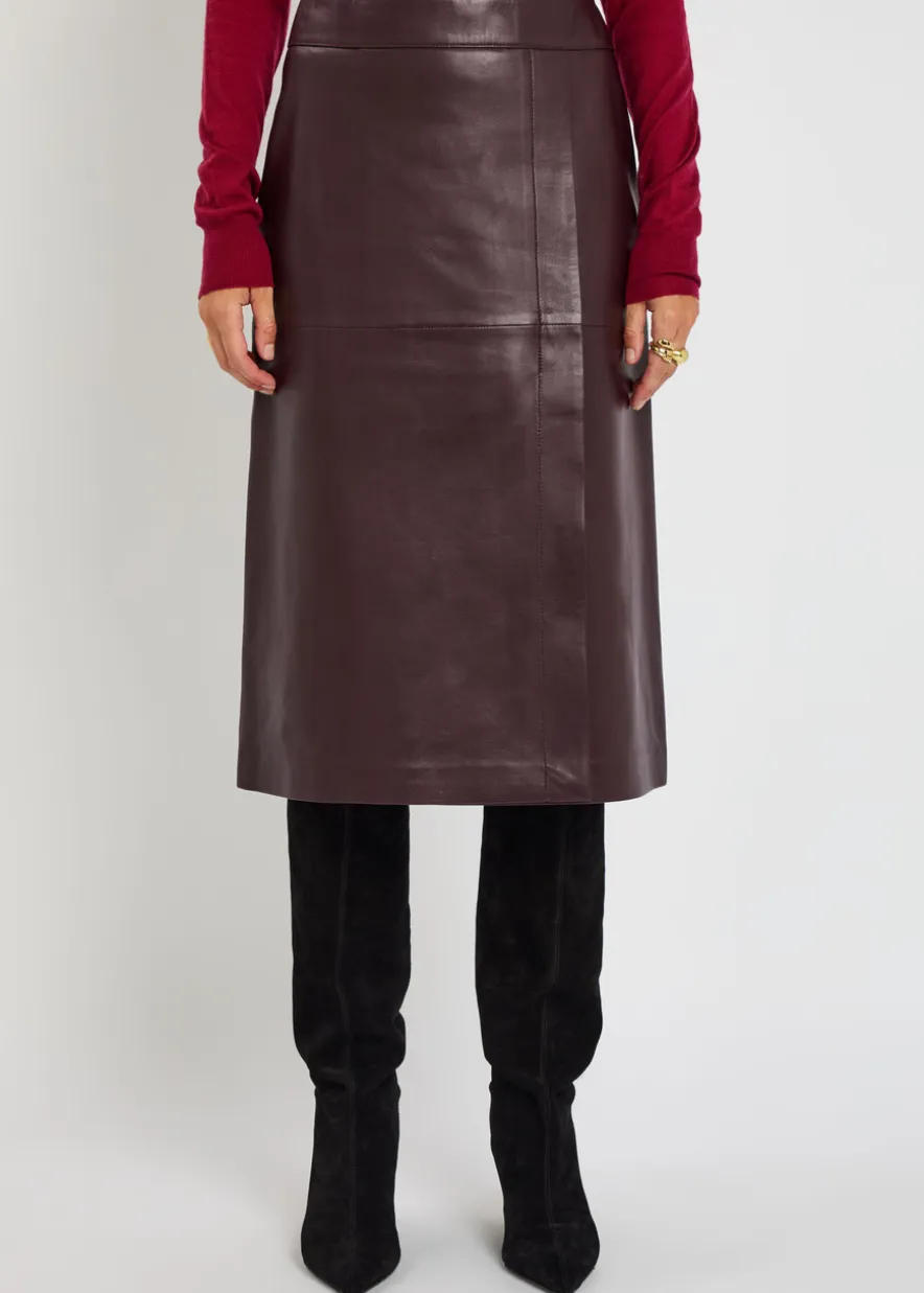 Panelled wrap-effect leather midi skirt