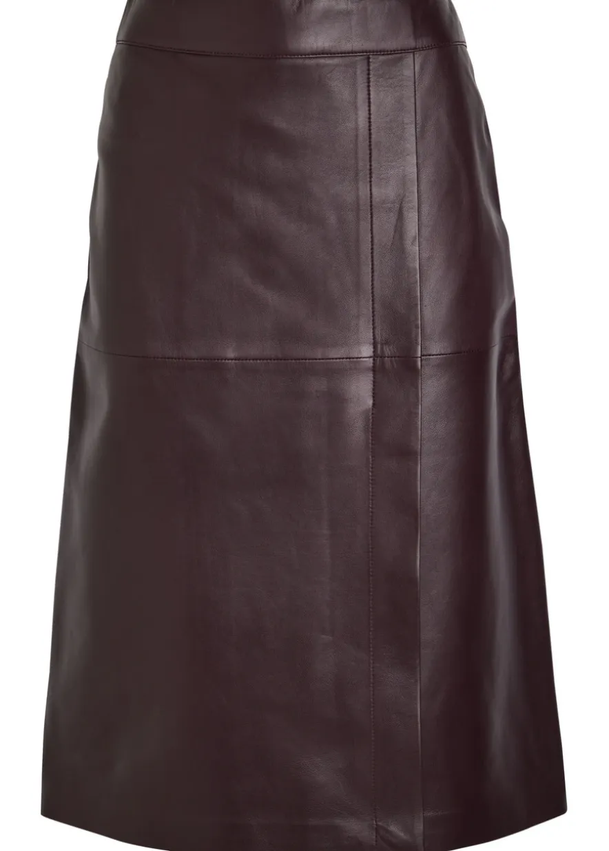 Panelled wrap-effect leather midi skirt