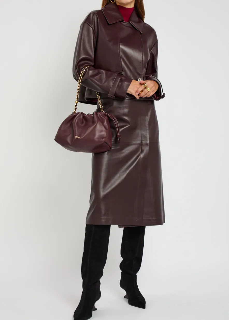 Panelled wrap-effect leather midi skirt