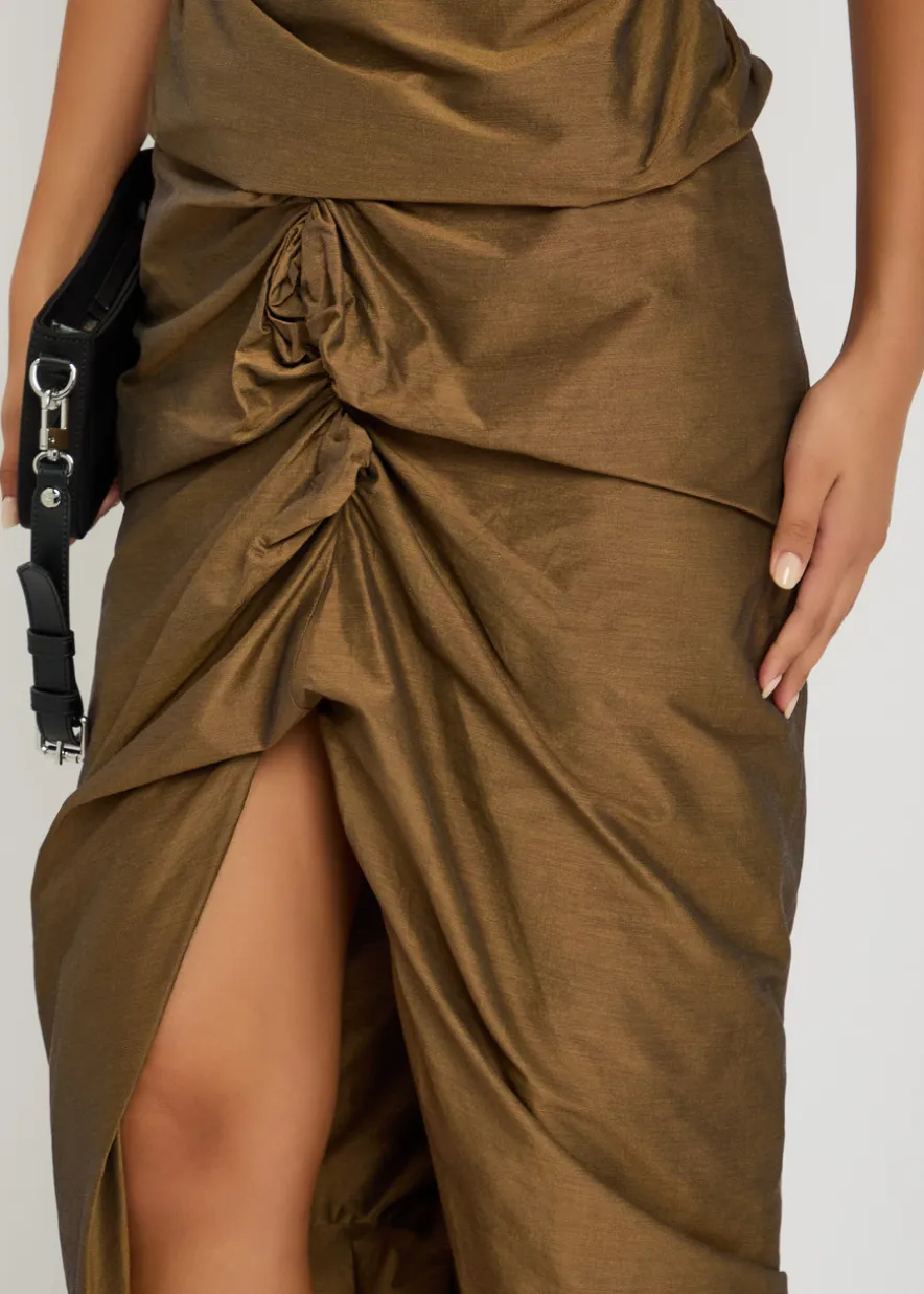 Panther ruched cotton-blend midi skirt