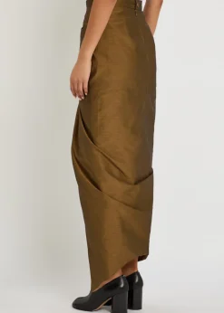Panther ruched cotton-blend midi skirt