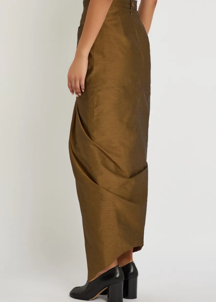 Panther ruched cotton-blend midi skirt