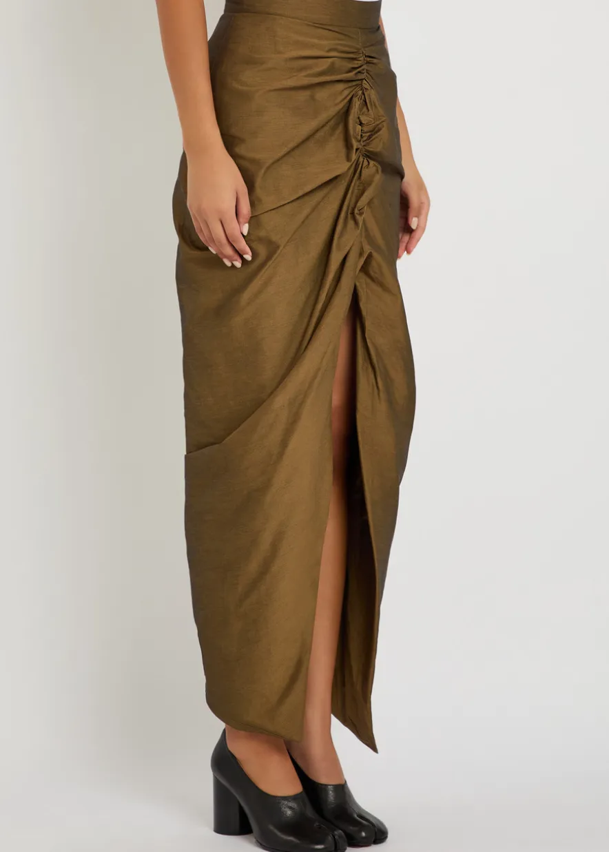 Panther ruched cotton-blend midi skirt