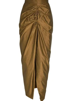 Panther ruched cotton-blend midi skirt