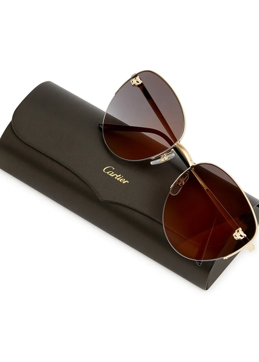 Panthère De Cartier gold-tone oval-frame sunglasses