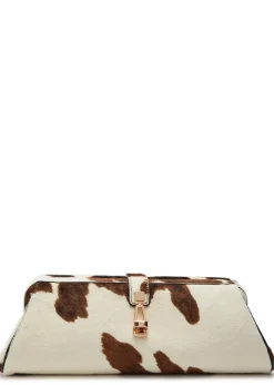 Paola cow-print calf-hair clutch