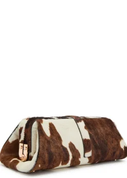 Paola cow-print calf-hair clutch