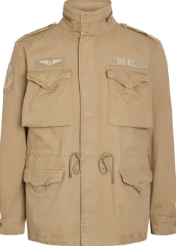 Patch-appliquéd cotton field jacket