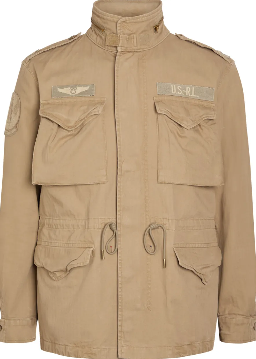 Patch-appliquéd cotton field jacket
