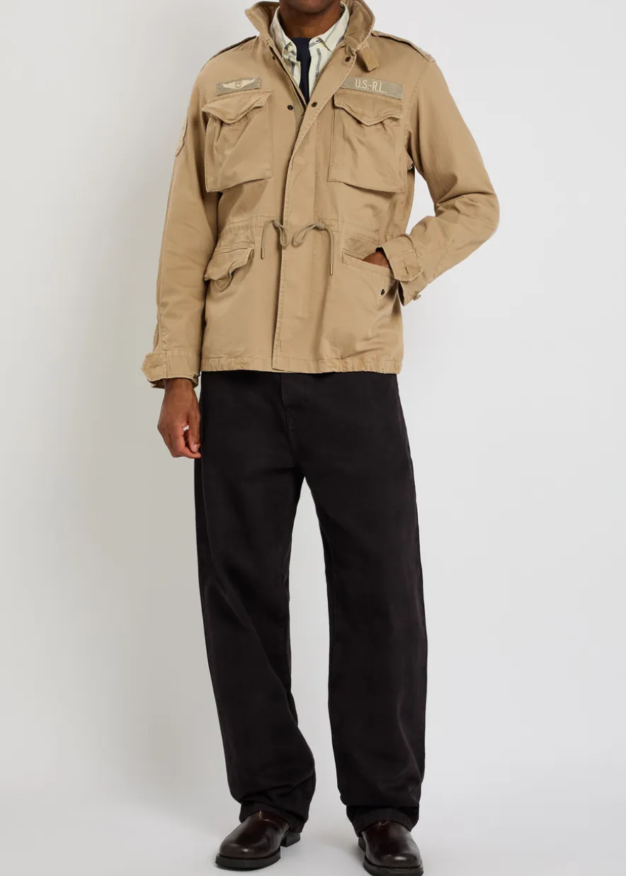 Patch-appliquéd cotton field jacket
