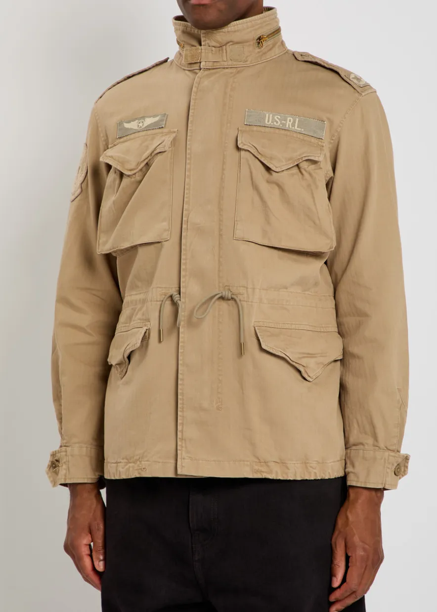 Patch-appliquéd cotton field jacket