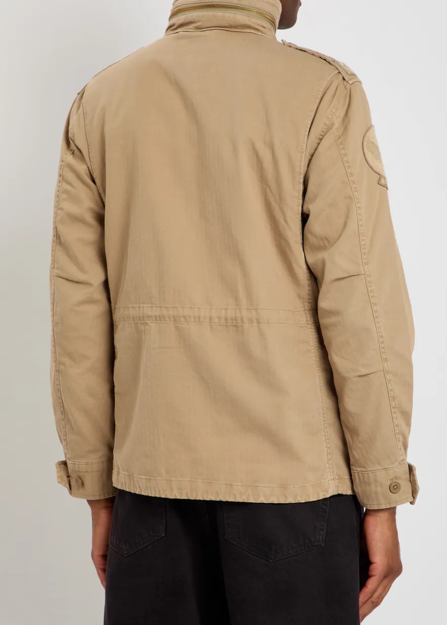 Patch-appliquéd cotton field jacket