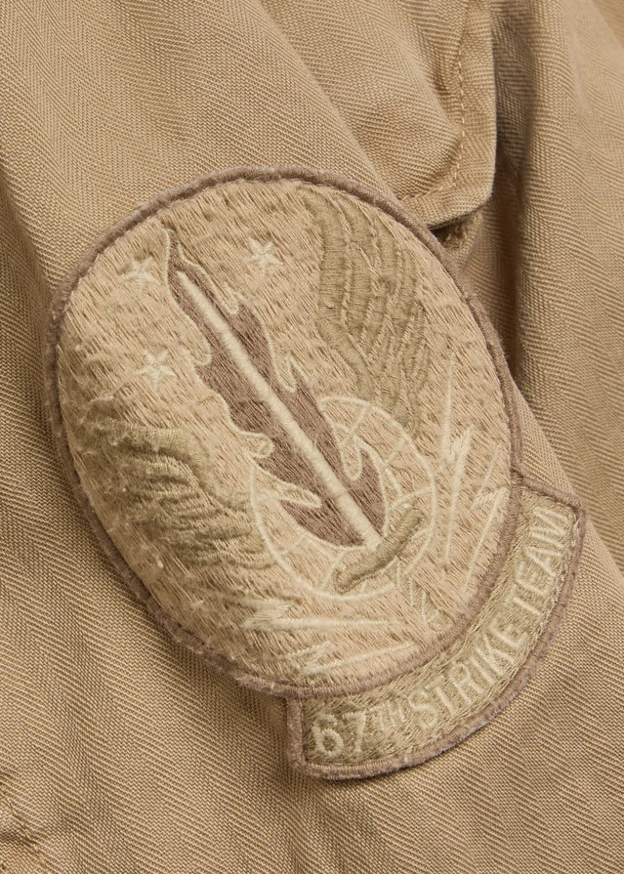 Patch-appliquéd cotton field jacket