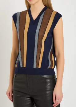 Patchwork fine-knit wool and suede vest