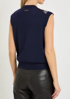 Patchwork fine-knit wool and suede vest