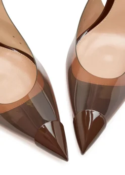 Patent leather and PVC slingback pumps