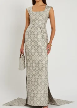 Patsy floral-jacquard cotton-blend gown