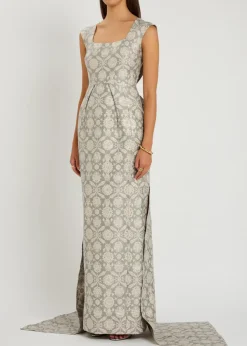 Patsy floral-jacquard cotton-blend gown