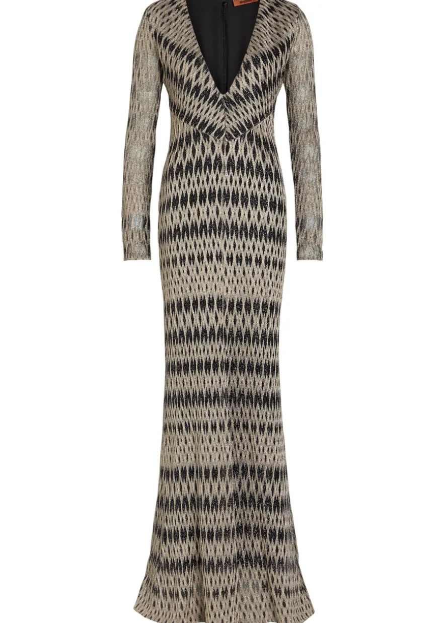 Patterned fine-knit maxi dress