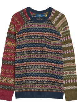 Patterned intarsia linen and cotton-blend jumper