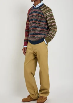 Patterned intarsia linen and cotton-blend jumper