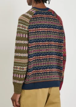 Patterned intarsia linen and cotton-blend jumper