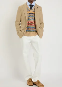 Patterned intarsia linen and cotton-blend vest