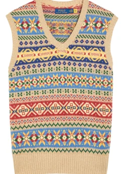 Patterned intarsia linen and cotton-blend vest