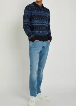 Patterned-intarsia wool-blend polo shirt