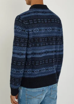Patterned-intarsia wool-blend polo shirt