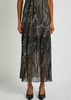 Patterned-jacquard metallic-knit midi skirt