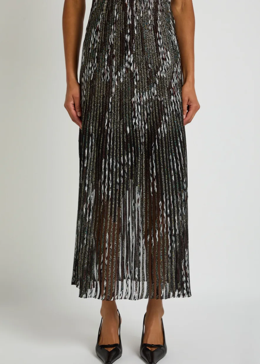 Patterned-jacquard metallic-knit midi skirt