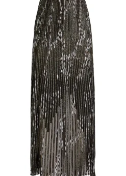 Patterned-jacquard metallic-knit midi skirt