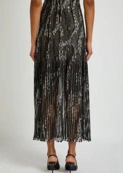 Patterned-jacquard metallic-knit midi skirt