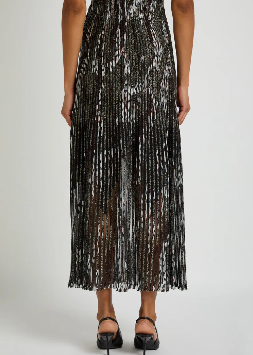 Patterned-jacquard metallic-knit midi skirt