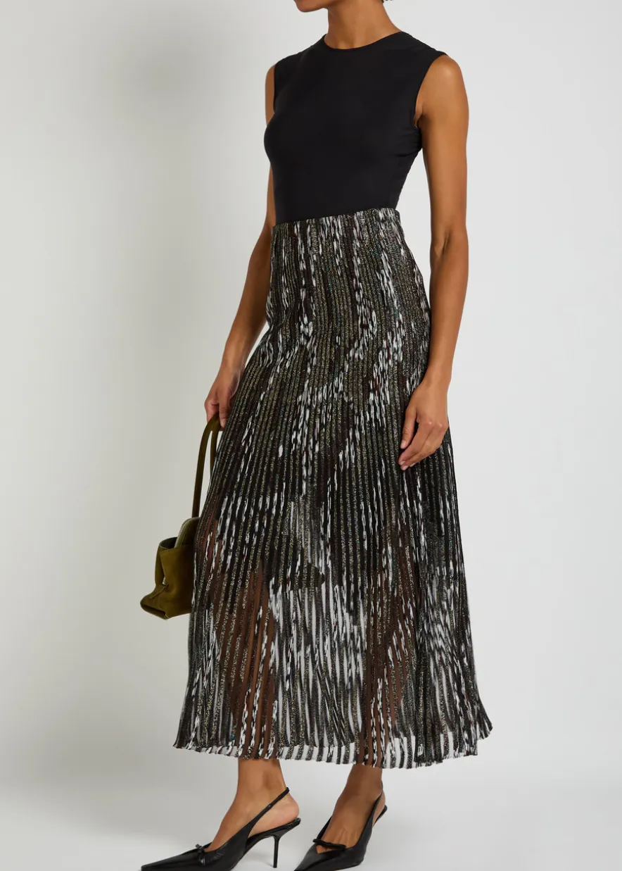 Patterned-jacquard metallic-knit midi skirt